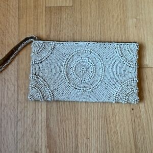 Tommy Bahama White Beaded Clutch Wristlet